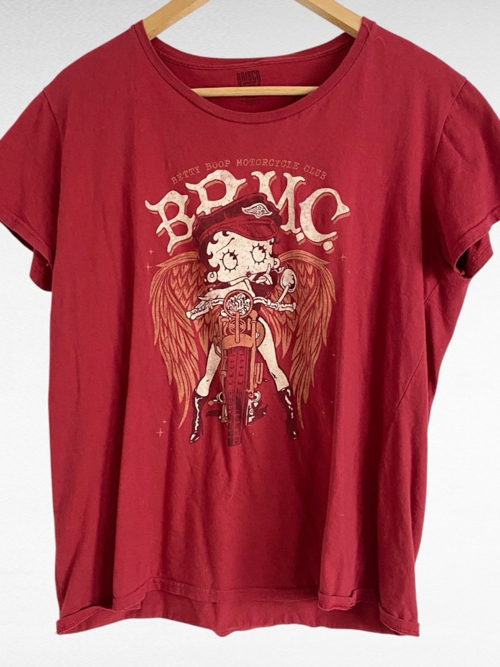 Brisco Brands Betty Boop Motorcycle Brick Red Biker Pinup Graphic Tee XL